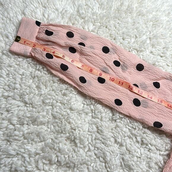 Elie Tahari 100% Silk Polkadot Pink Pastel Black Flowy Long Sleeve Blouse DD13 - Picture 9 of 13